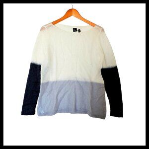 Eileen Fisher Italian Mohair Black White Gray Sweater L Large Open‎ Knit